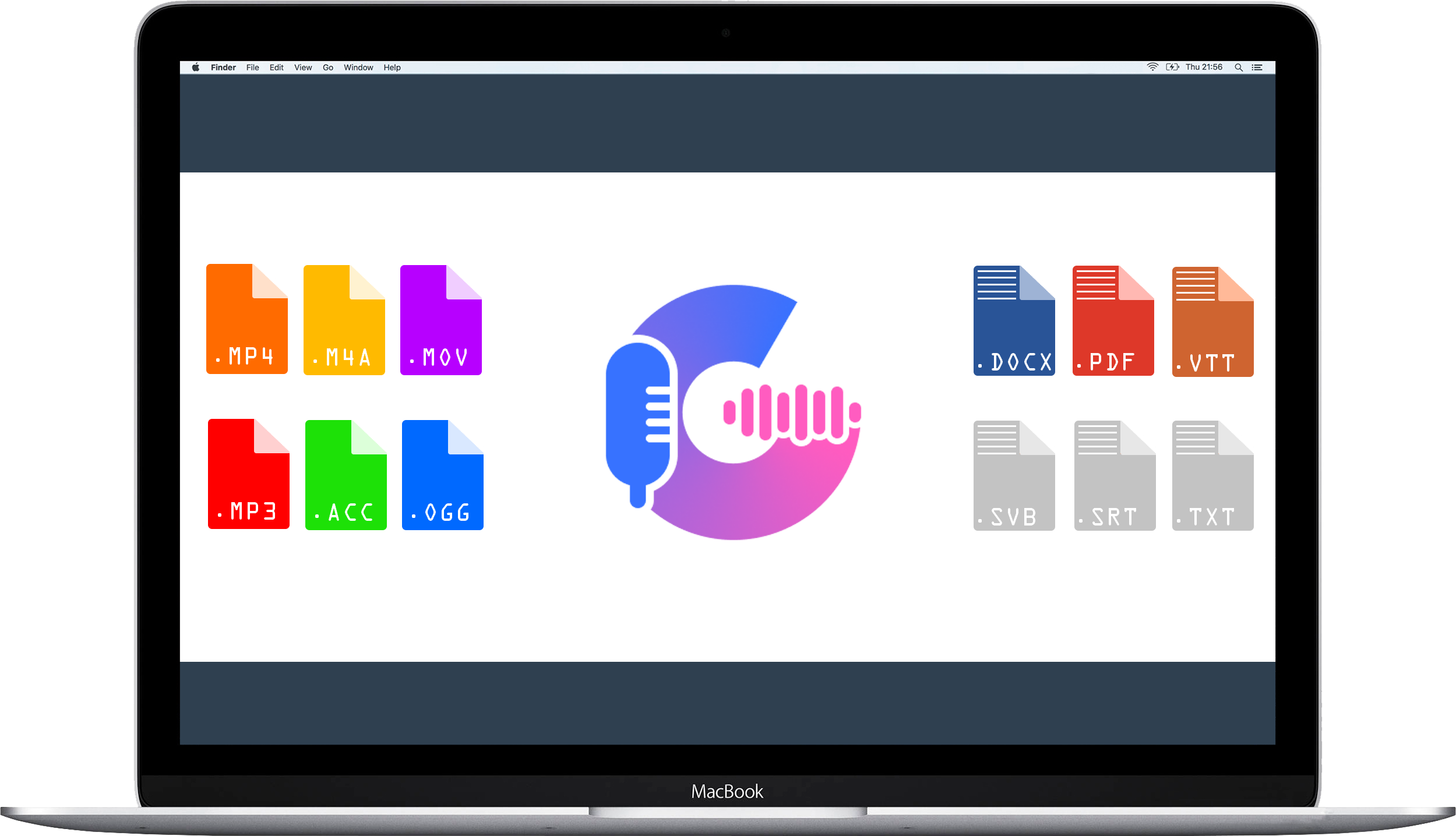 Mac Studio a Studio Display zobrazující řídicí panel přepisovací služby Gglot.